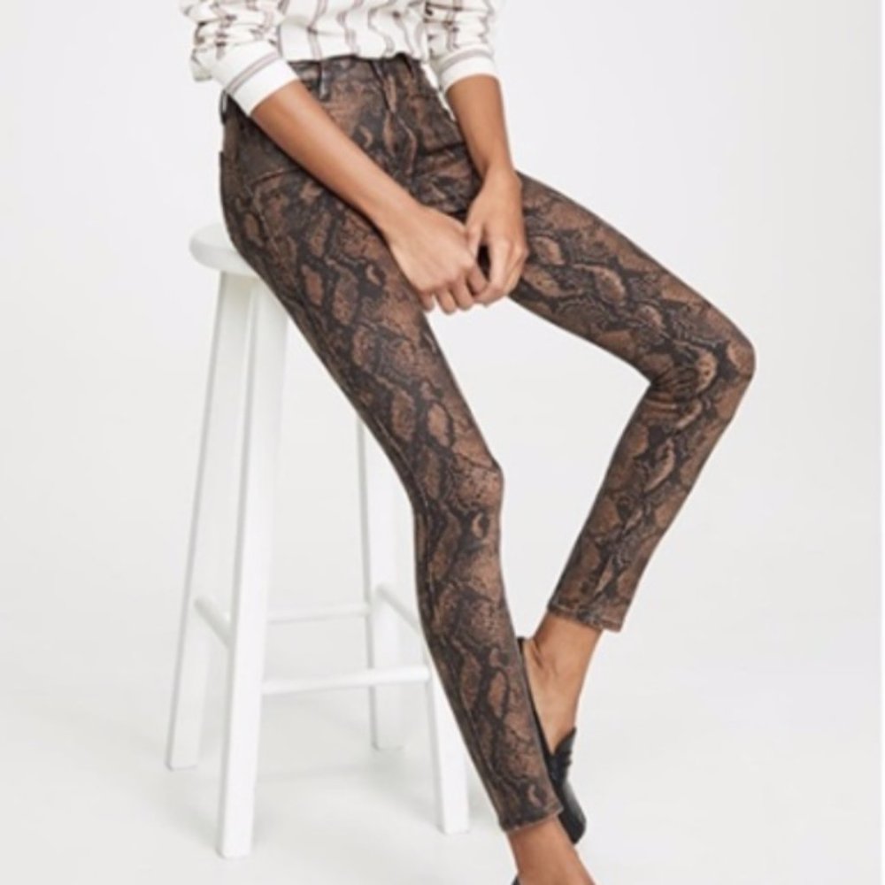 NWT PAIGE Hoxton Skinny Coated Brown Snakeskin Jeans 28